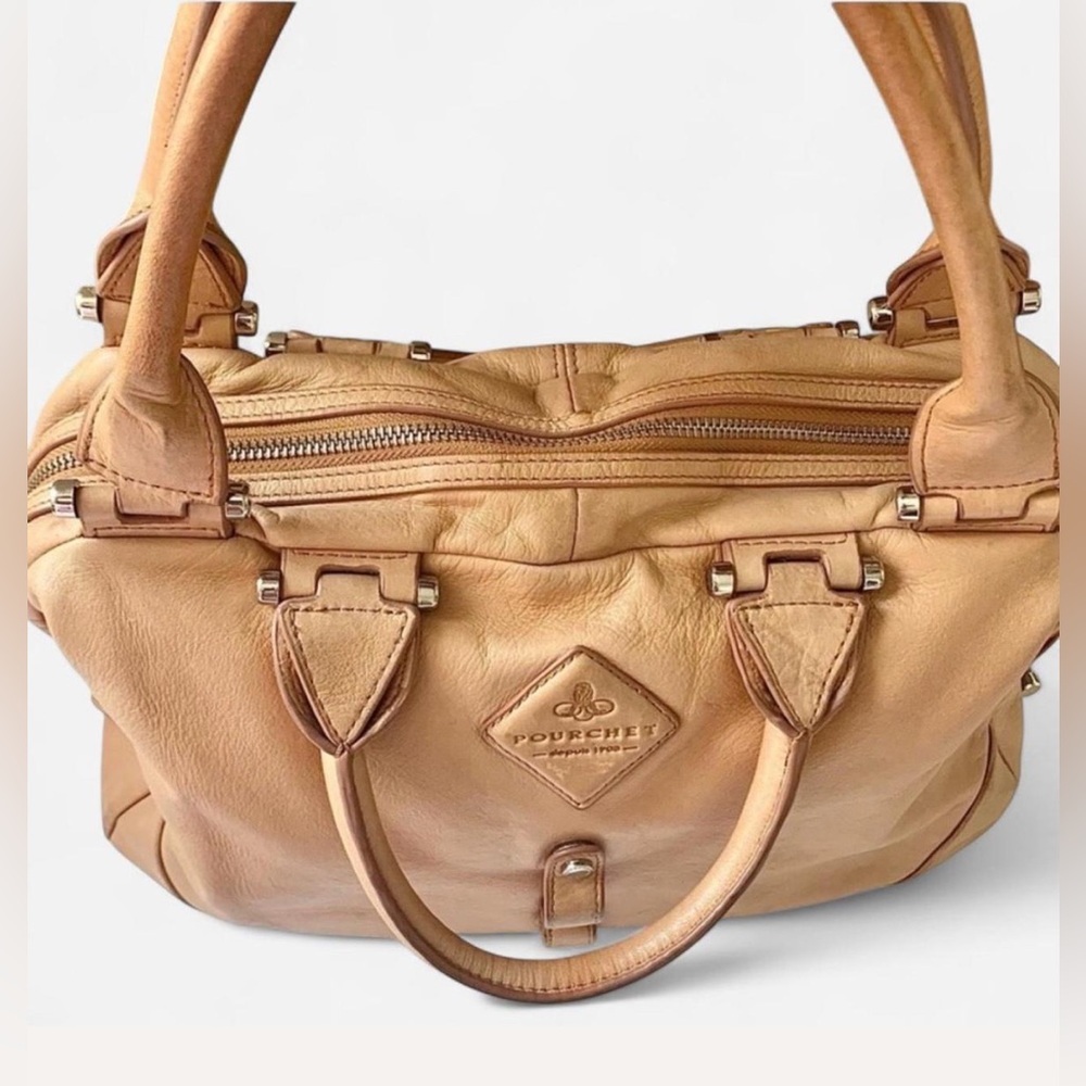 Rare Vintage Pourchet Paris Slouchy Leather Double Handle Boho Satchel - Picture 3 of 16